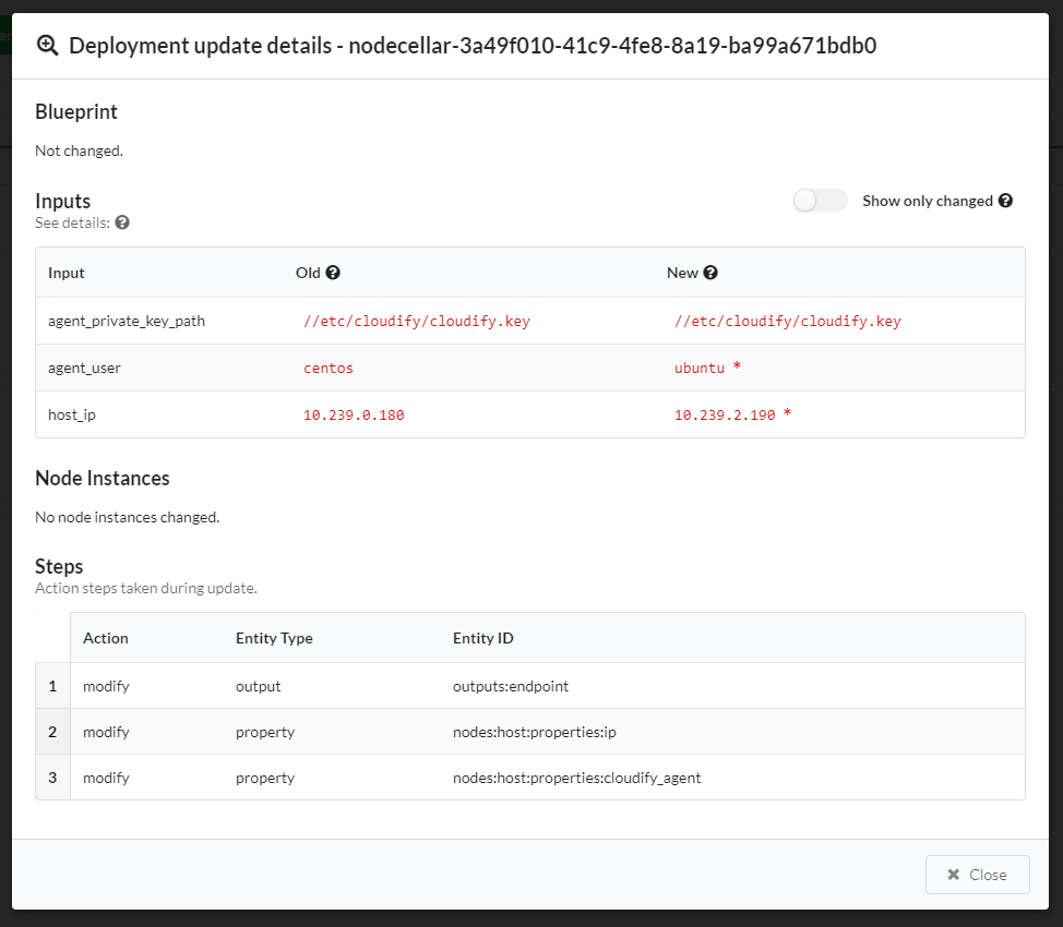 Deployment Update Details modal window