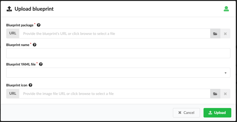 The blueprint upload dialog