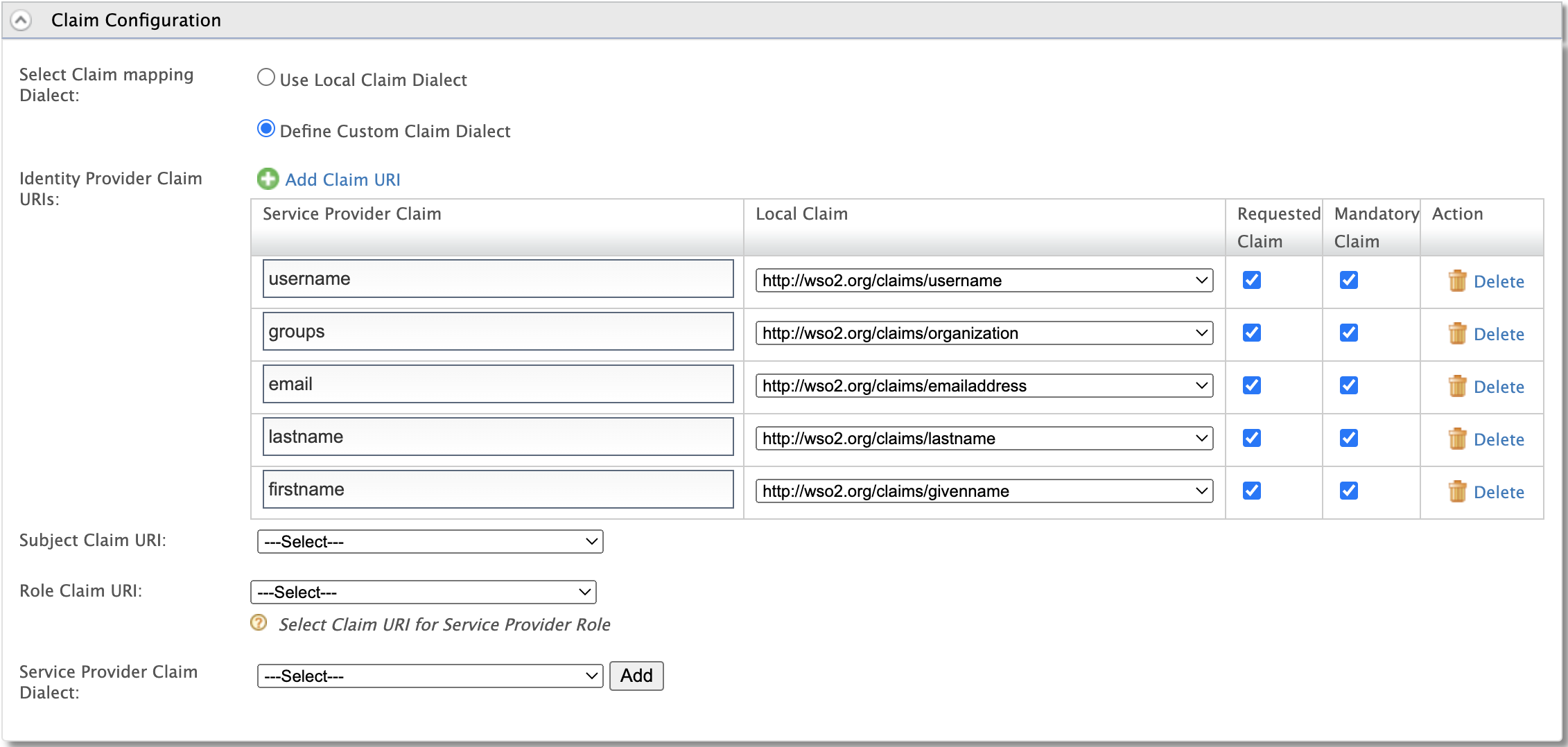 WSO2-SSO Claims