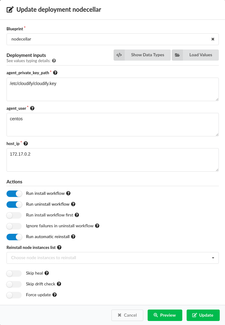 Deployment Update modal window